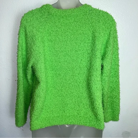Lou & Grey Lime Green Fuzzy Pullover Sweater size small - Picture 2 of 3